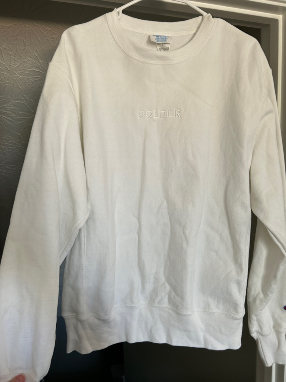 White 'BOLDER' Embroidered Crewneck Sweatshirt